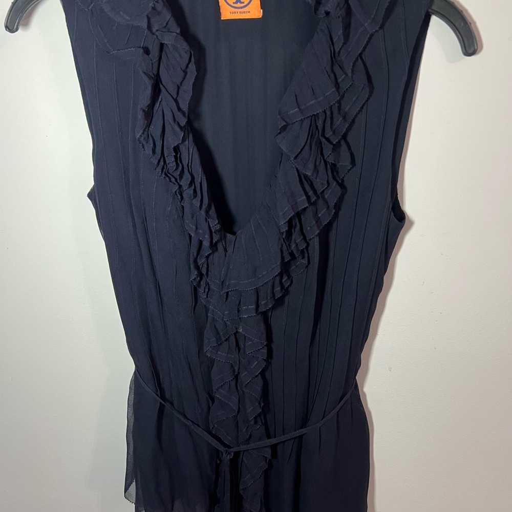 Tory Burch Midnight Blue Ruffle Blouse